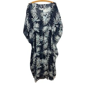 Swimsuits For All Navy Tropical Palm Kaftan Swim Cover Up Plus Size 18/20